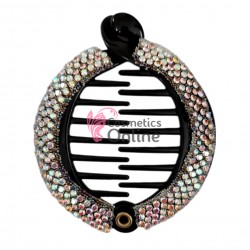 Accesoriu tip banana pentru prins parul din plastic PZS012BB - Negru cu cristale argintii cu reflexii